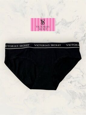 Victoria's Secret Size S Black Logo Waistband Hiphugger hipster Panty